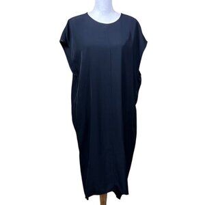 Everlane high low shift dress, minimalist, draped, elevated basics, quiet luxury